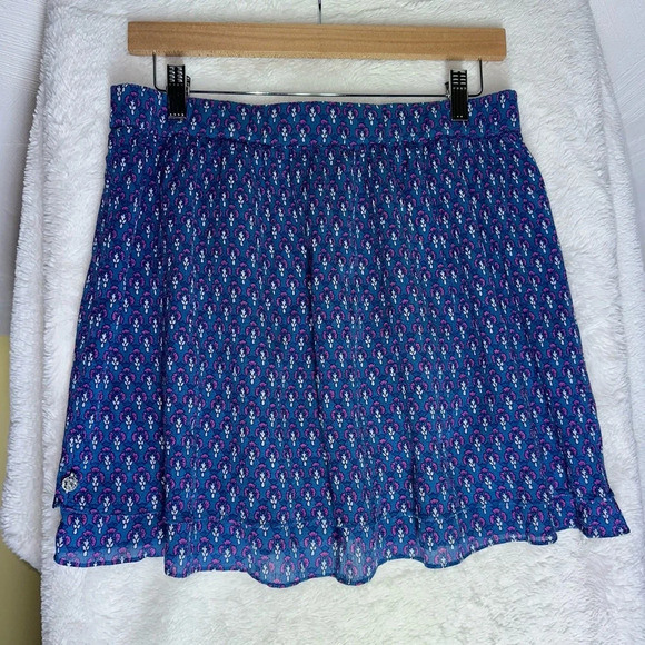 Maison Scotch Tropical Drift Silk Blend Skirt Blue Pink Patterned Tiered Lined L - Picture 1 of 7